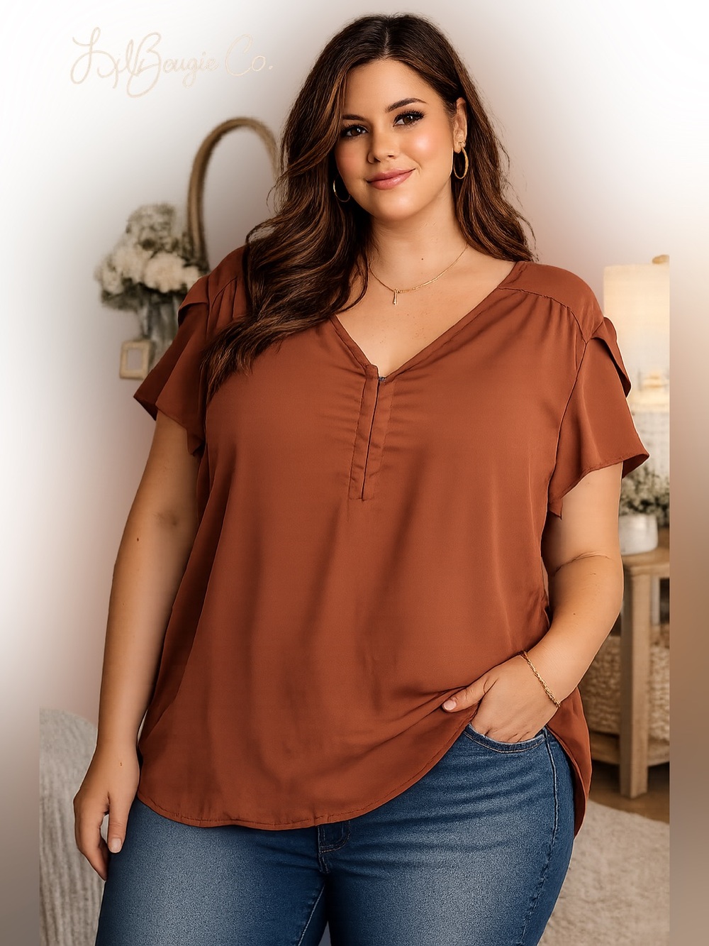 Torrid Women's Rust V-Neck Short Sleeve Blouse